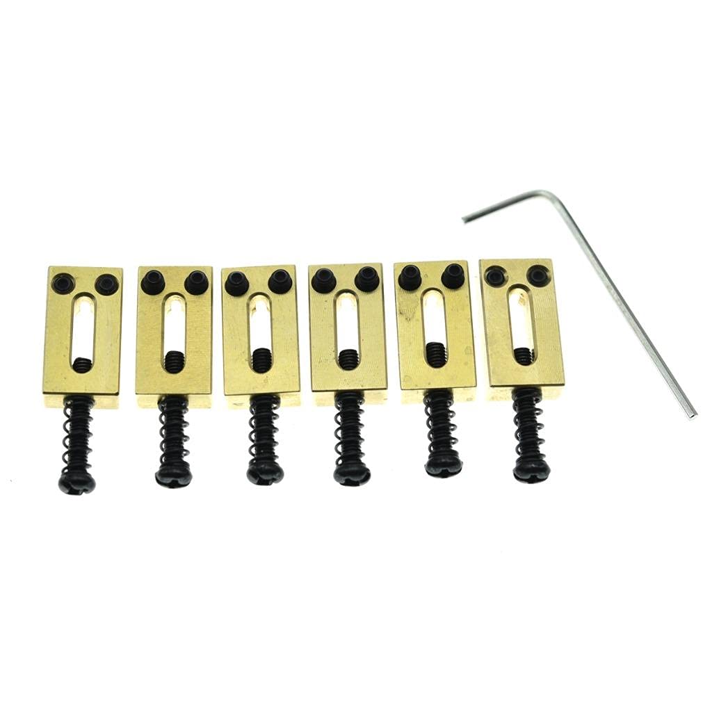 KAISH Solid Brass Guitar Bridge Saddles Brass Saddle 10.8mm String Spacing with Black Screws for Stratocaster/Telecaster